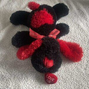 EUC Valentine's Day Black Floppy Puppy with Red Heart Tongue Plush 14"